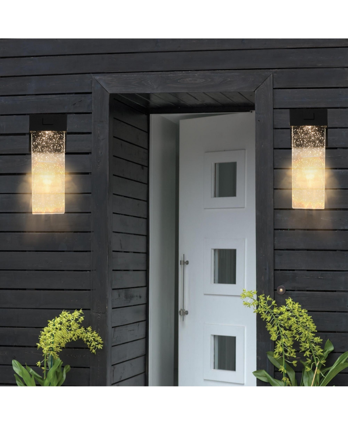 Flynama 2-Pack Outdoor Wall Light Fixture, Weatherproof Led Wall Sconce with Bubble Crystal and Light Sensor