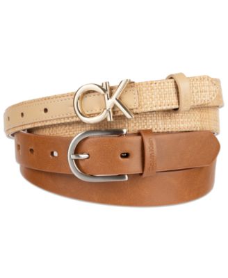 Women's Two Pack Belt Set - Skinny Monogram Buckle Belt and Harness Buckle Belt Set