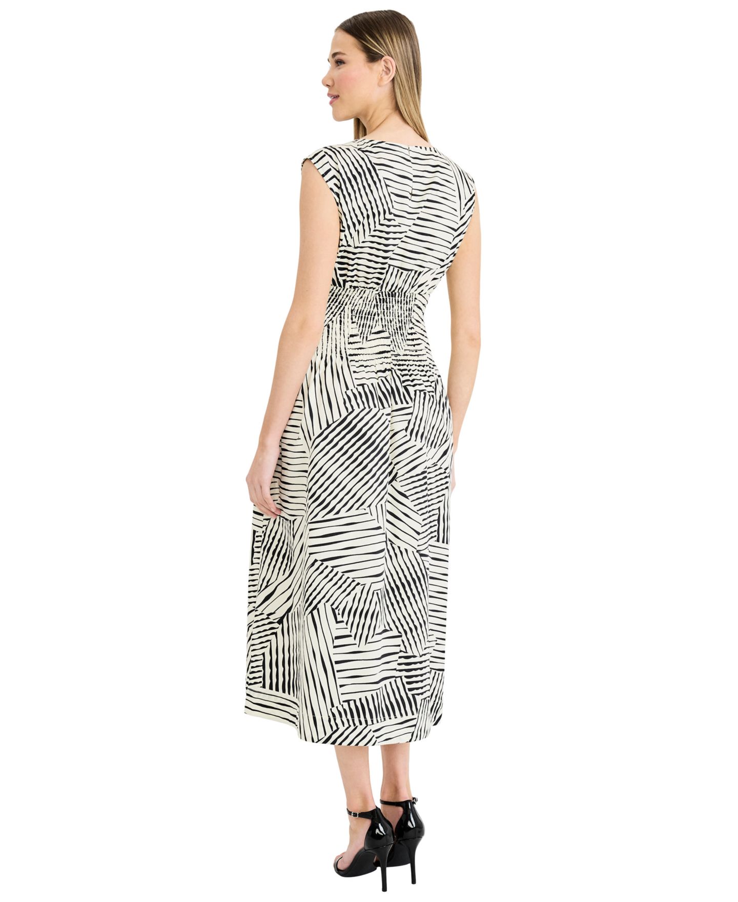 Женское платье Luxely Printed Boat Neck Sleeveless Midi, цвет: Кремовый / Чёрный — фото 3