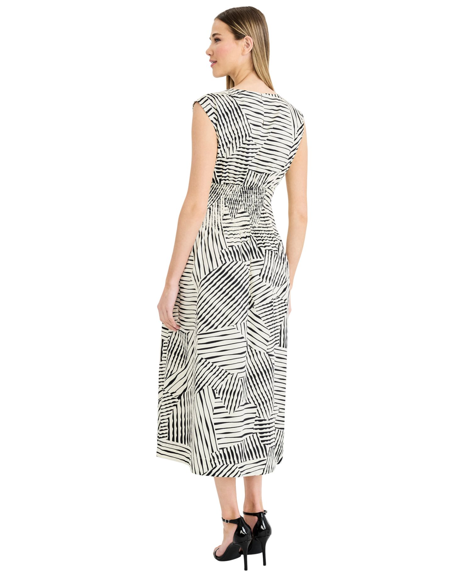 Women's Printed Boat Neck Sleeveless Midi Dress