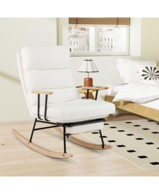 Nursery Rocking Chair with Teddy Velvet Upholstery