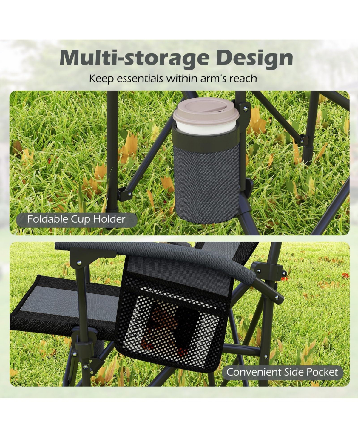 Mecale Portable Folding Oxford Cloth Camping Chair with Cup Holder and Side Pocket