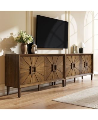 60" Rustic Farmhouse Wood Credenza with Symmetrical Sunburst Doors