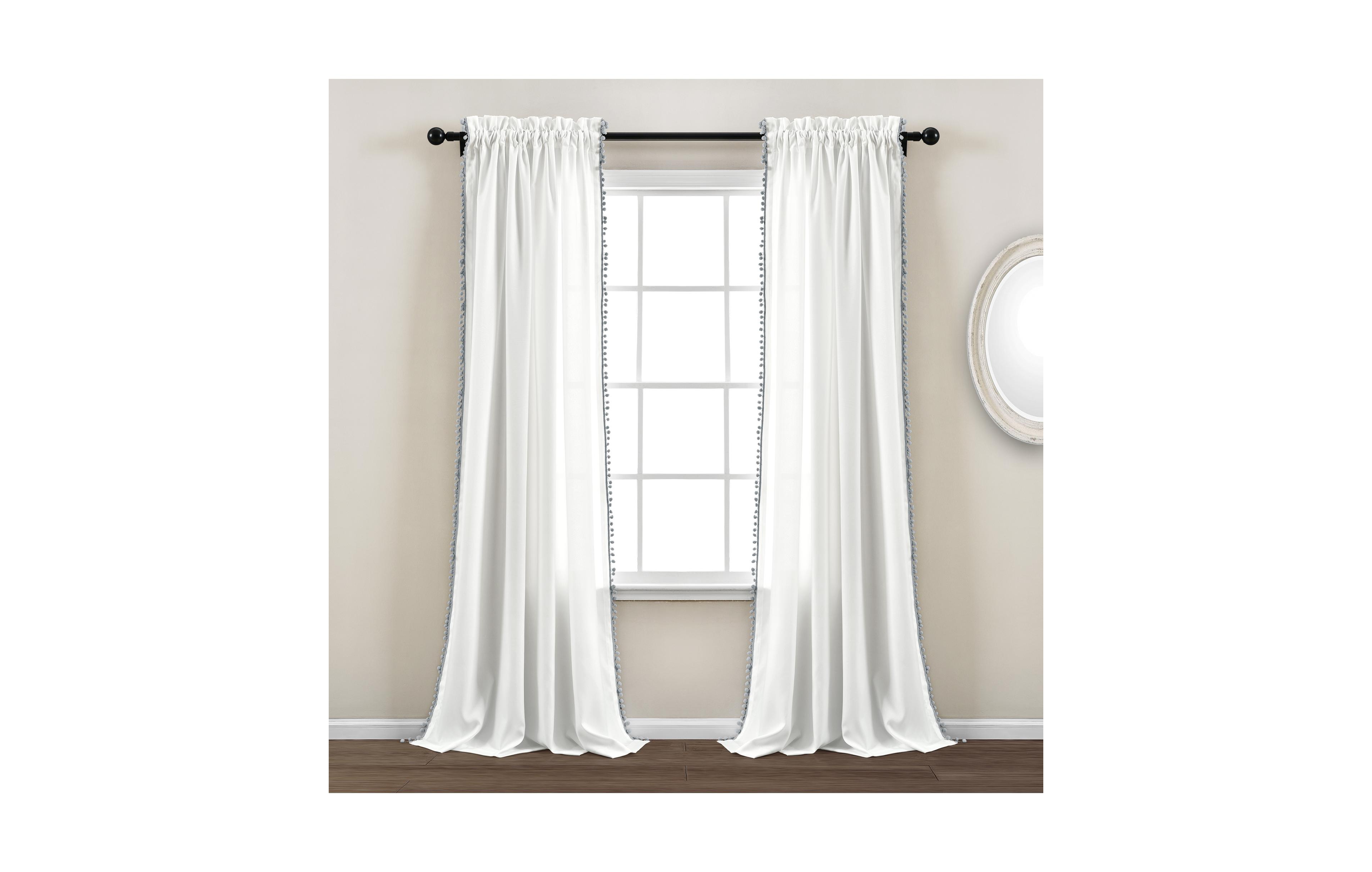 Lush Decor Pom Light Filtering Window Curtain Panel Single 50"W x 84"L +2" Curtains for Bedroom - Nursery Decor - Kids Curtains