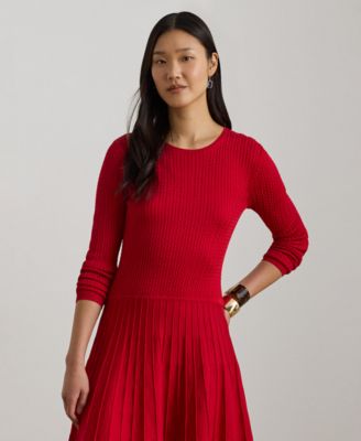 Women's Crewneck Pleated Fit and Flare Dress