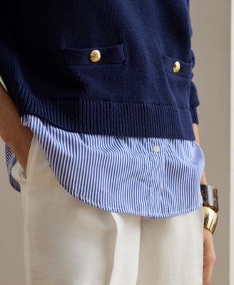 Women's Layered Button-Trim Spread Collar Sweater