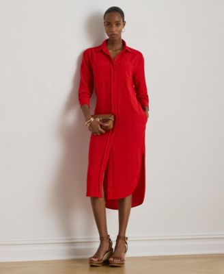 Women's Long-Sleeve Spread Collar Shirt Dress