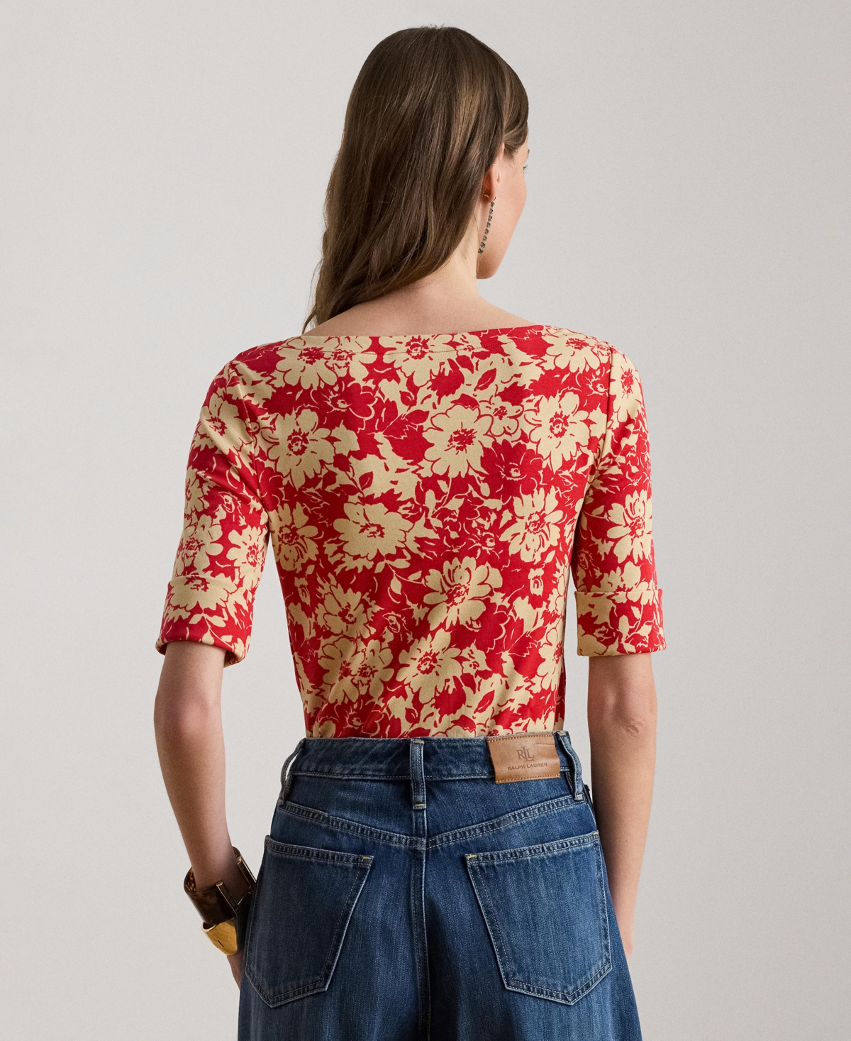 Lauren Ralph Women's Floral Printed Boat Neck Top