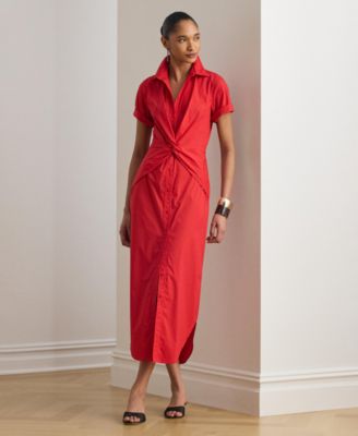 Women's Twist-Front Collared Shirt Dress