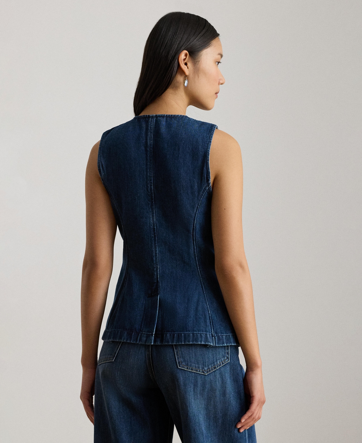 Lauren Ralph Women's Denim Crewneck Sleeveless Shirt