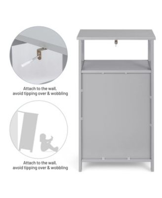 Wood Bathroom Floor Storage Cabinet with Multi-Function Organizer Rack