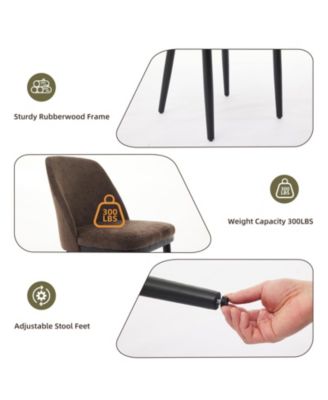 Modern Linen Upholstered Dining Chair Set, Curved Back Kitchen Chairs with Solid Wood Legs