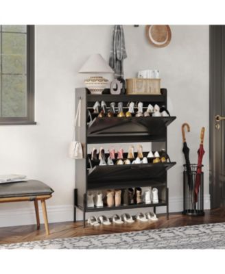 Shoe Cabinet with 2 Flip Drawers, Large Capacity Entryway Shoe Storage, Narrow Shoe Cabinet with Metal Legs