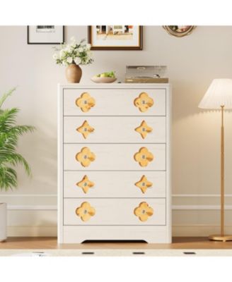 Fluted 5-Drawer Tall Dresser for Bedroom, 42.9" Wooden Chest of Drawers with Storage