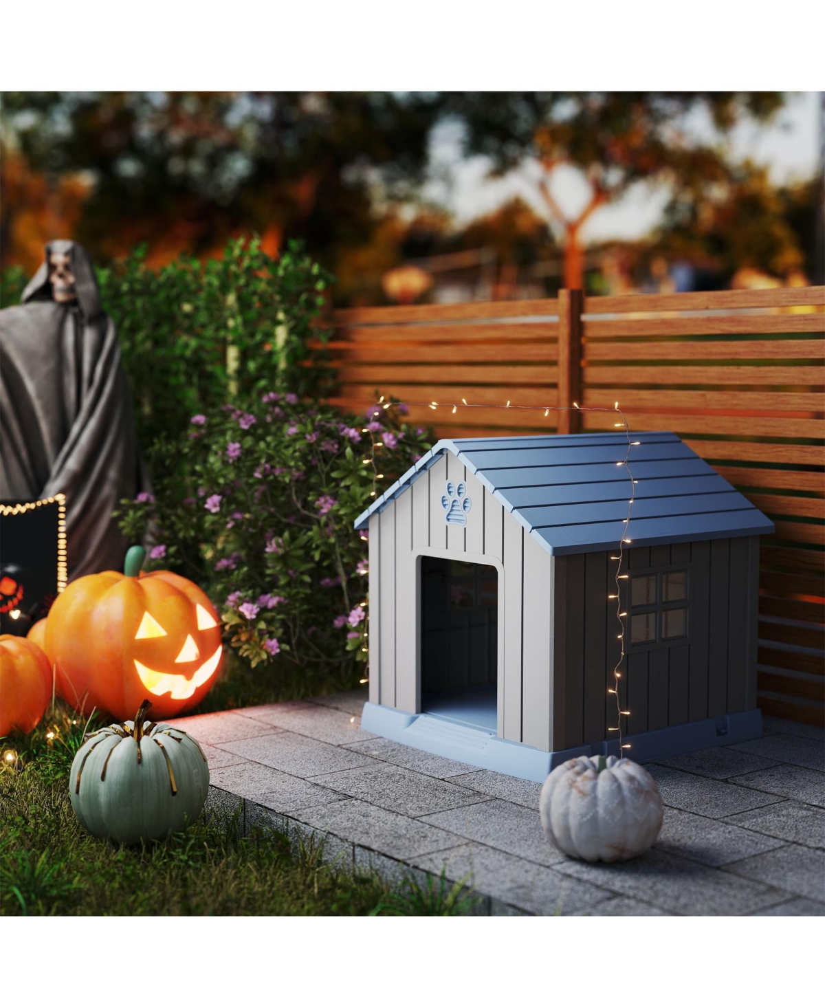 Decksplore 31 inch pointed dog house All Weather Insulated Shelter for Medium Dogs with Waterproof Design