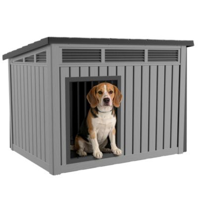 259 inclined top air pole kennel gray and black Spacious All Season Dog Cage with Elevated Base and Weatherproof Construction