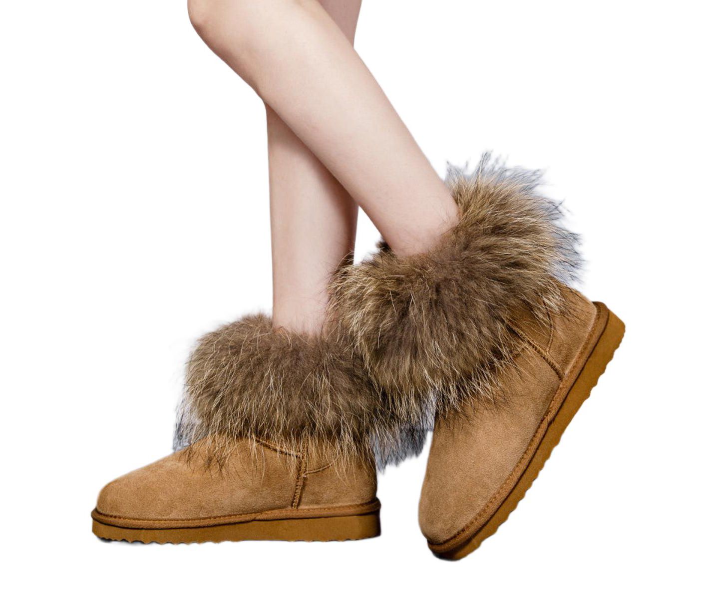 Женские ботинки PAZSTOR Shearling and Raccoon Hair Boots CY2469, цвет: Каштановый — фото 5