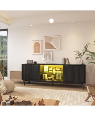 63" Modern TV Stand with Storage, Adjustable Shelf, Power Outlet & USB Ports – Entertainment Center for Living Room