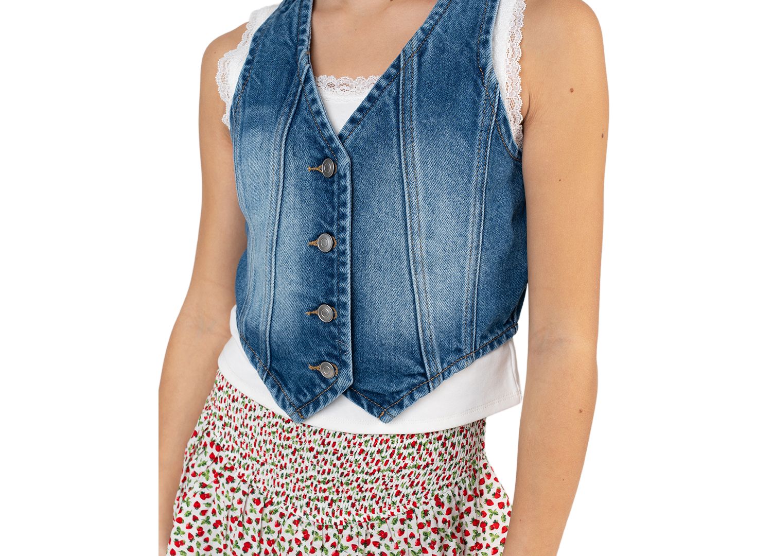 Girls' 7-12 Denim Vest, Cami and Skort, 3-Piece Set