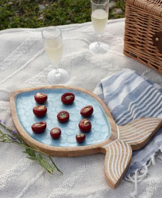 Seaside Fish-Shaped Acacia Wood & Enamel Serving Platter