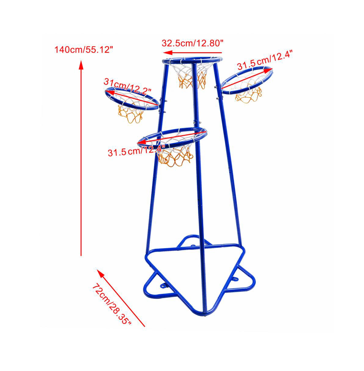 Bruce & Shark 4-Hoop Kids Basketball Set, Multi-Height Fixed Hoops for Family Group Play