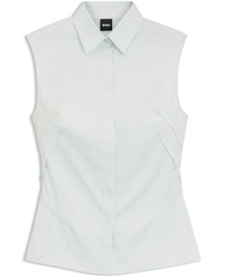 BOSS by Women's Stretch-Cotton Blend Sleeveless Slim-Fit Blouse