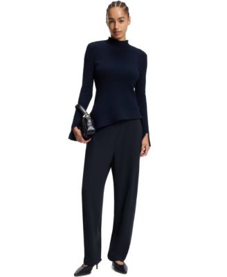 BOSS by Women's Wrinkle-Resistant Crepe Relaxed-Fit Pants