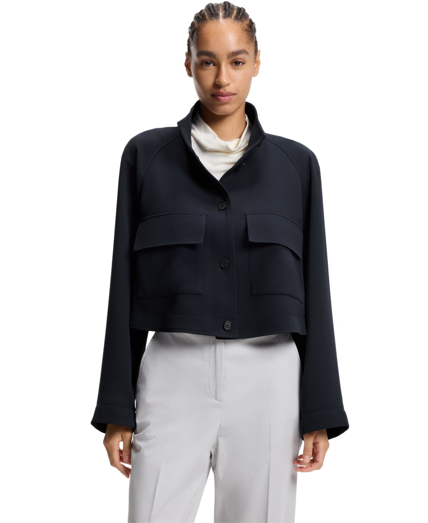 Женский пиджак Hugo Boss BOSS by Wrinkle-Resistant Crepe Modern-Fit Blazer, цвет: Тёмный синий — фото 1