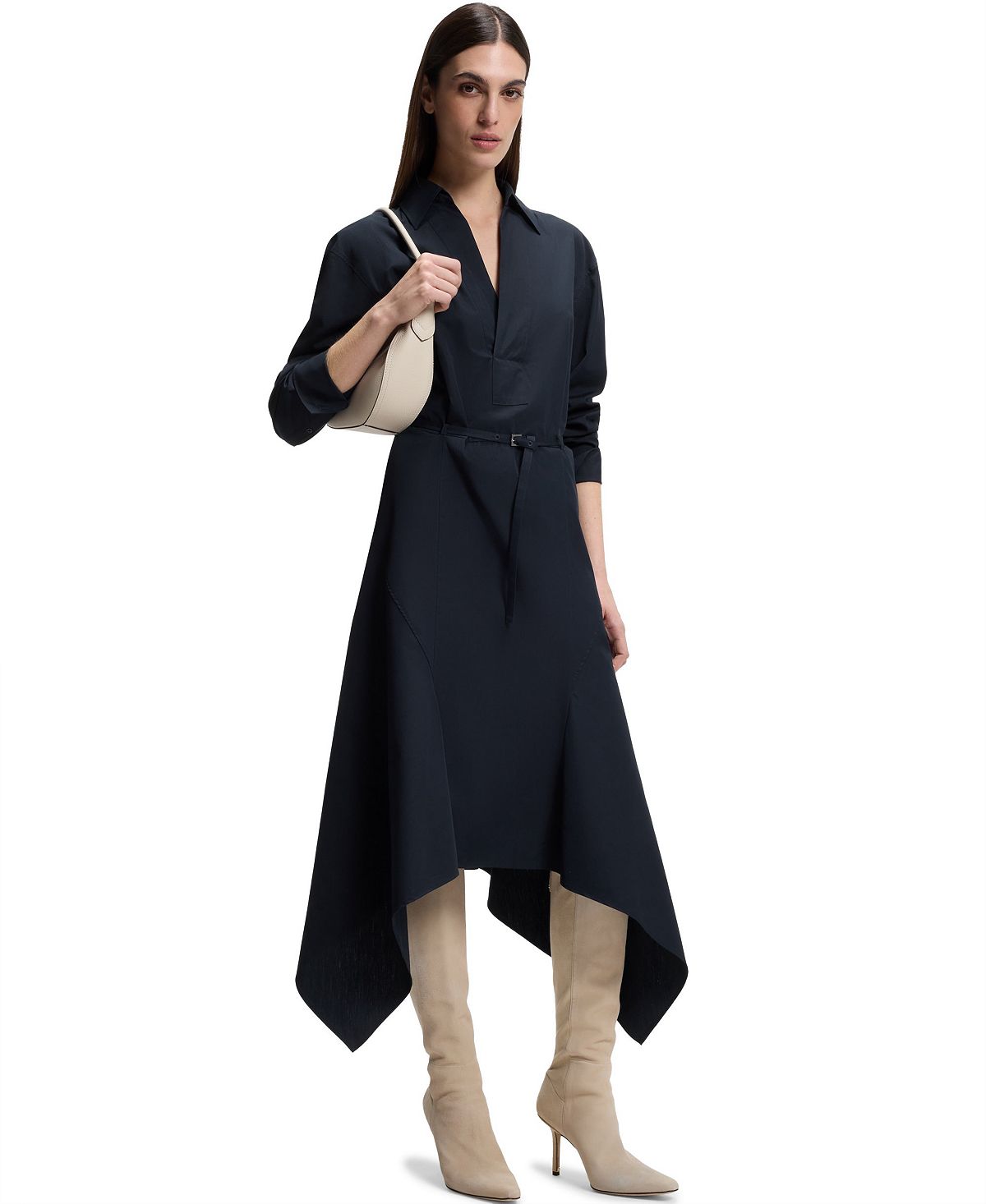 BOSS by Hugo Boss Women's Cotton Poplin Belted Shirt Dress view 1 — MAYCSS fashion products