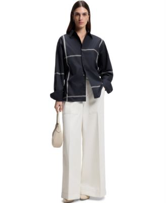 BOSS by Women's Cotton Canvas Relaxed-Fit Blouse