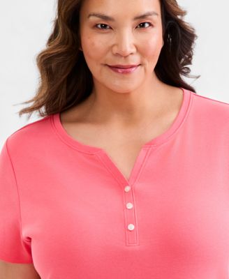 Plus Size Short-Sleeve Henley Top