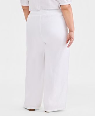 Plus Size Cotton Gauze Wide-Leg Pants