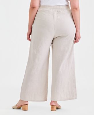 Plus Size Cotton Gauze Wide-Leg Pants
