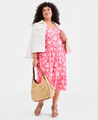 Plus Size Printed Flutter-Sleeve Cotton Dress