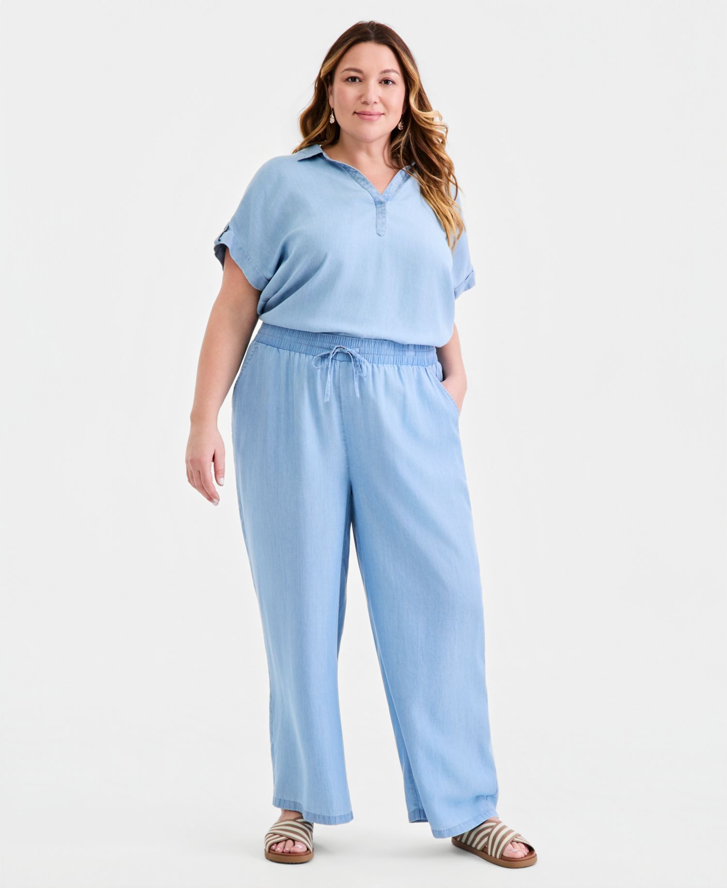 Plus Size Chambray Wide-Leg Pants