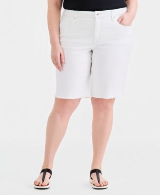 Plus Size Plus Size Mid-Rise Raw-Edge Bermuda Shorts