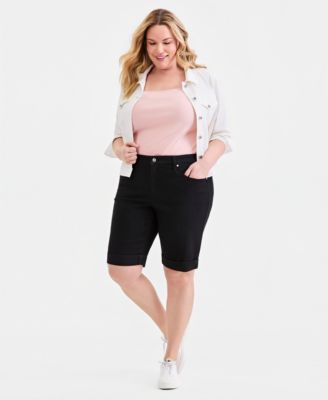 Plus Size Mid-Rise Roll-Cuff Bermuda Shorts
