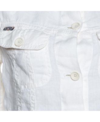 Women's Off White Linen Pocket Detail Button Front Shirt