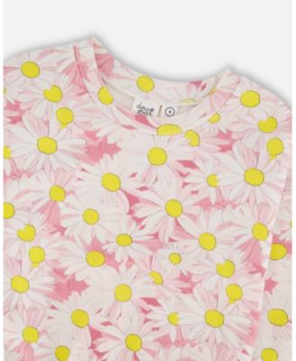 Big Girls French Terry Sweatshirt Pink Printed Daisies