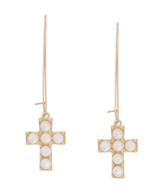 Mother of Pearl Cross Dangle Earrings