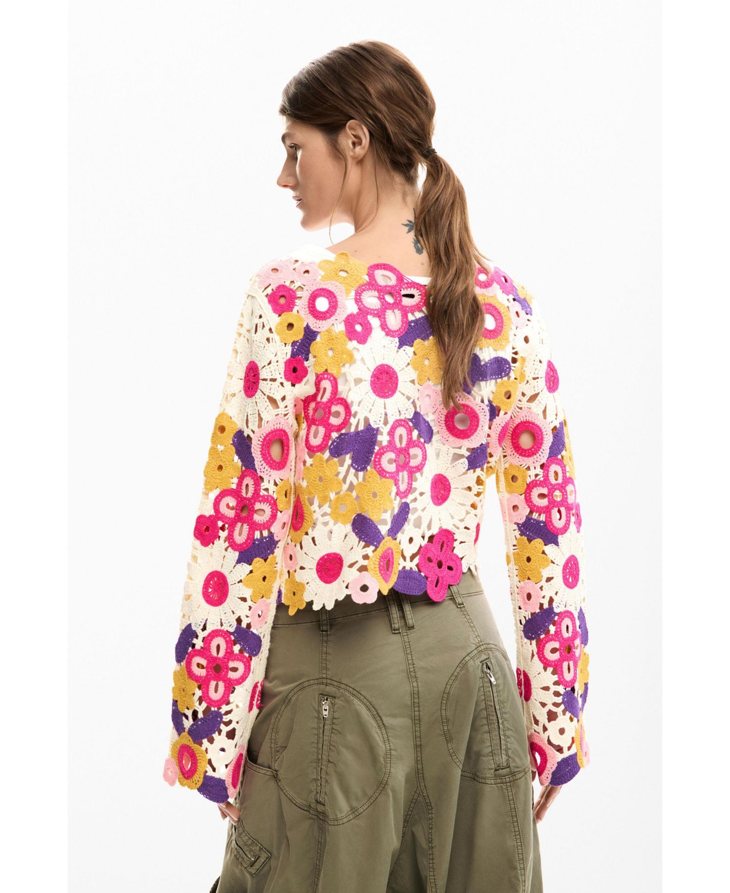 Women's Multicolor Crochet Sweater