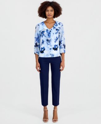 Women's Printed Cascade Ruffle-Front Top