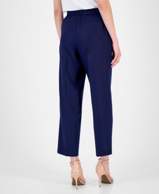 Women's Linen-Blend Mid-Rise Straight-Leg Ankle Pants