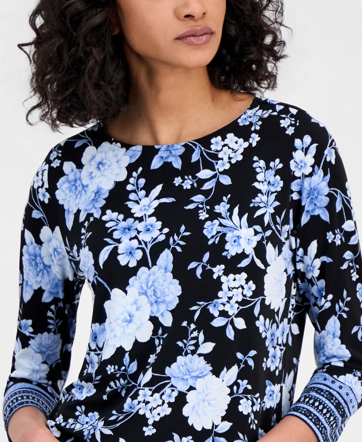 Anne Klein Women's Printed 3/4-Sleeve Boat-Neck Top