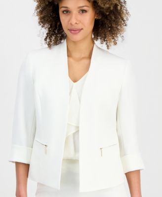 Women's Collarless 3/4-Sleeve Zip-Pocket Jacket