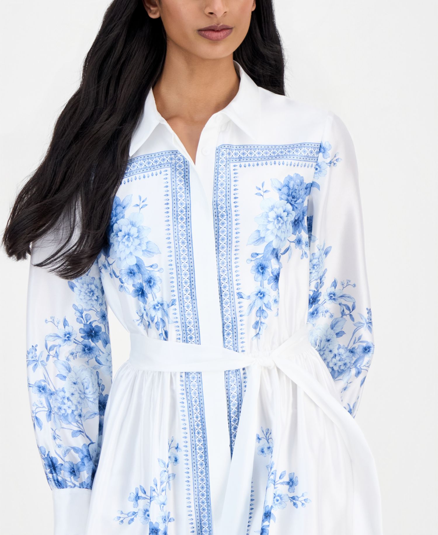 Petite Collared Neck Midi Shirt-Dress