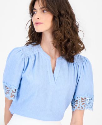 Women's Split-Neck Lace-Trim Top