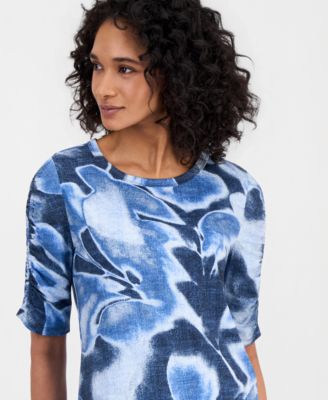 Women's Printed Ruched-Sleeve Top
