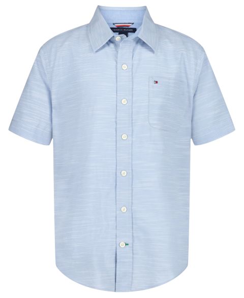 Рубашка Tommy Hilfiger Short-Sleeve Woven для мальчиков, цвет: Шамбре синий