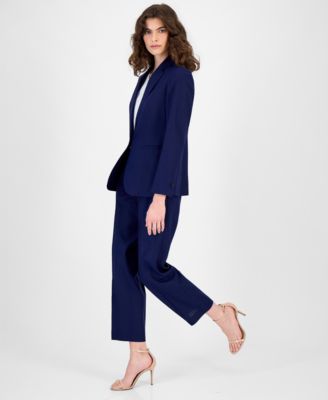 Women's One-Button Notched-Collar Linen-Blend Blazer